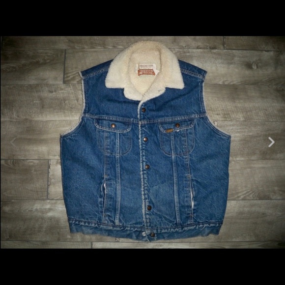 Vtg Sears Roebucks Denim Jean Western Wear Men's Sherpa Vest Jacket Size Medium